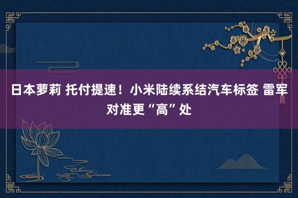 日本萝莉 托付提速！小米陆续系结汽车标签 雷军对准更“高”处